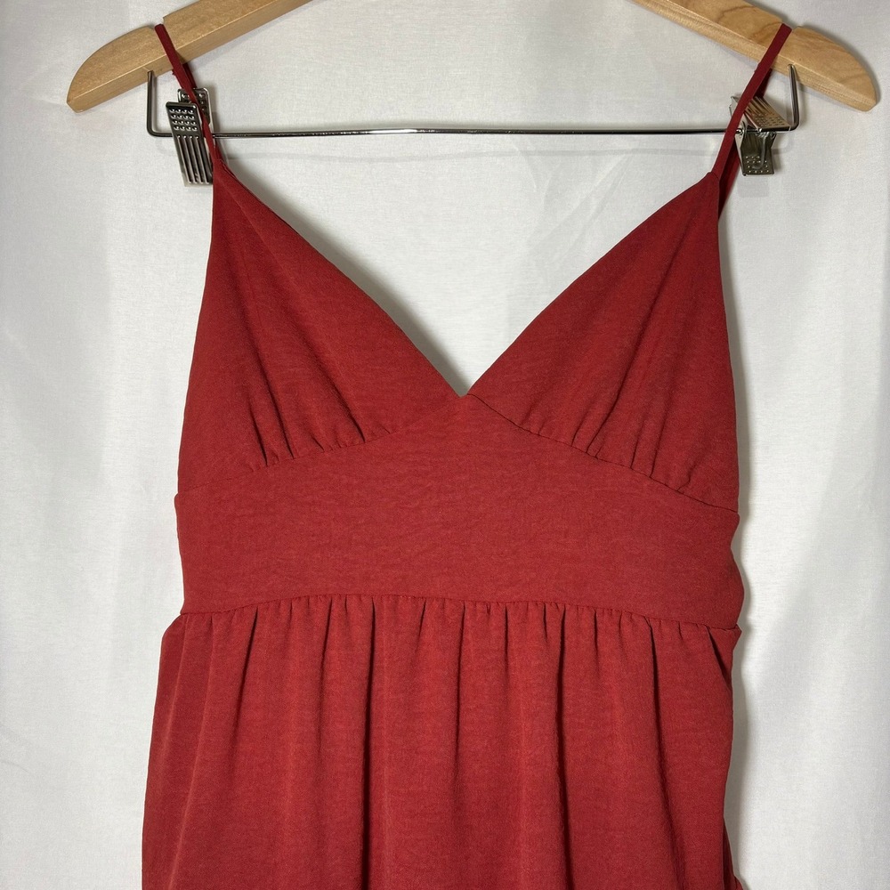 Altar'd State Rust Red Tiered Mini Dress V-Neck Tie Back Small - Picture 10 of 10
